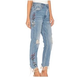 Tularosa Hailey Straight Leg Embroidered Floral Jean in Tala Wash